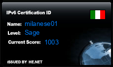 Badge Hurricane Electric IPv6 Certification, livello Sage, per milanese01